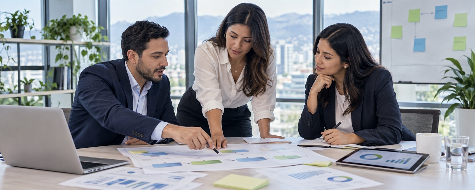 Equipo de consultoría definiendo una estrategia y una hoja de ruta empresarial